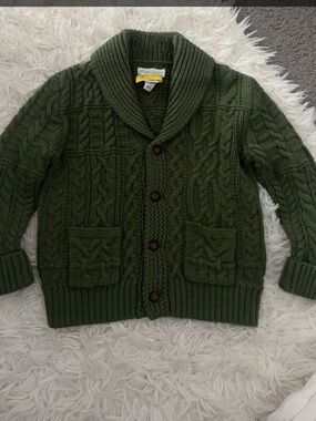 Ralph Lauren Olive Green Cable-Knit Shawl Collar Cardigan - Kids